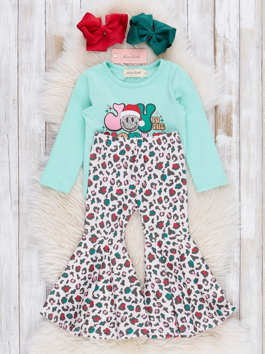 Mint "Joy" Leopard Print Bell Bottom Outfit