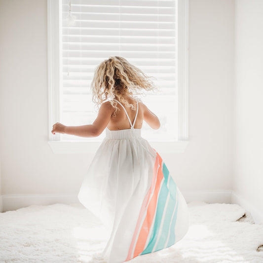 Teal Rainbow Hi Lo Frills Dress