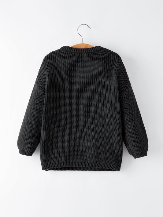 Valentine’s Day Boys Black Knitted Pullover Sweater with White "Lover Boy" Embroidery