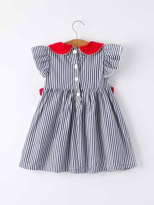 Girls Baseball Team Outfit – Striped Ruffle Sleeve Dress with Ball Design