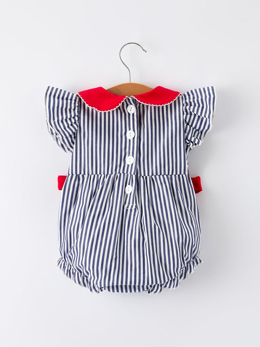 Girls Baseball Team Outfit – Striped Ruffle Sleeve Romper with Ball Design