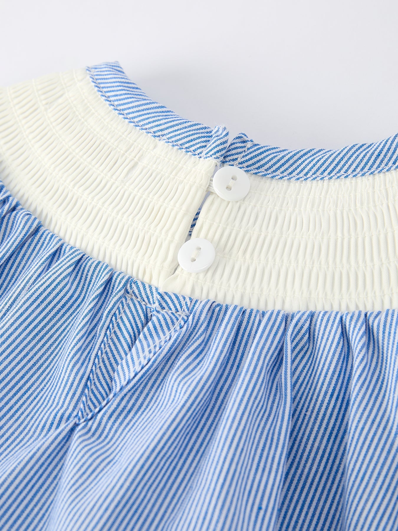 Baby Girls Romper – Blue Striped Smocked Outfit with Short Sleeves