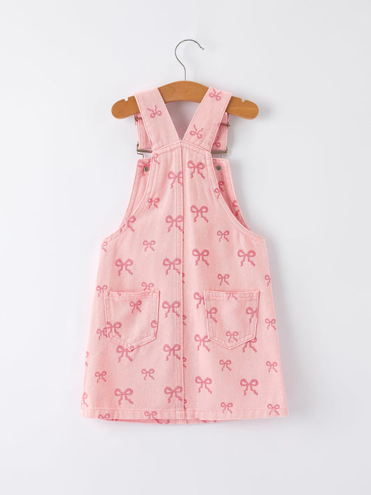 Pink Bow Denim Overall Dress for Girls