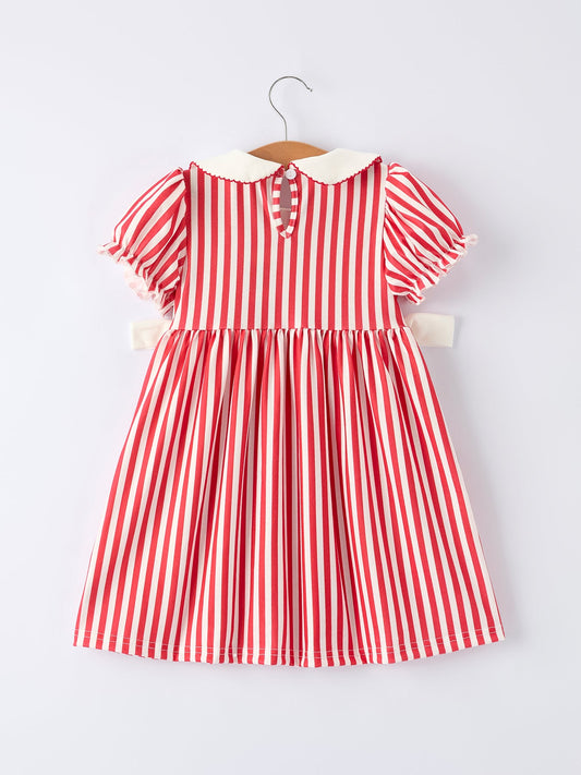 Valentine's Red Stripe Heart Dress for Toddler Girls