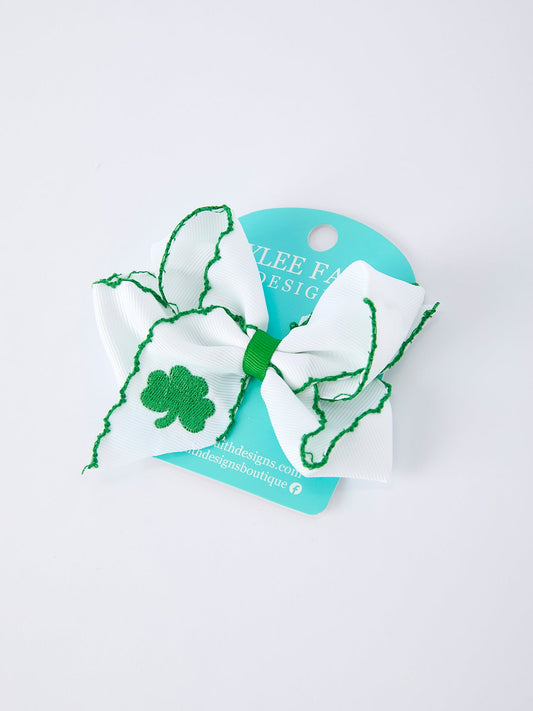 St. Patrick Shamrock Embroidered Hair Bow – Girls Hair Clip