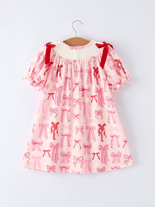 Girls' Valentine's Day Heart Bow Embroidered Dress