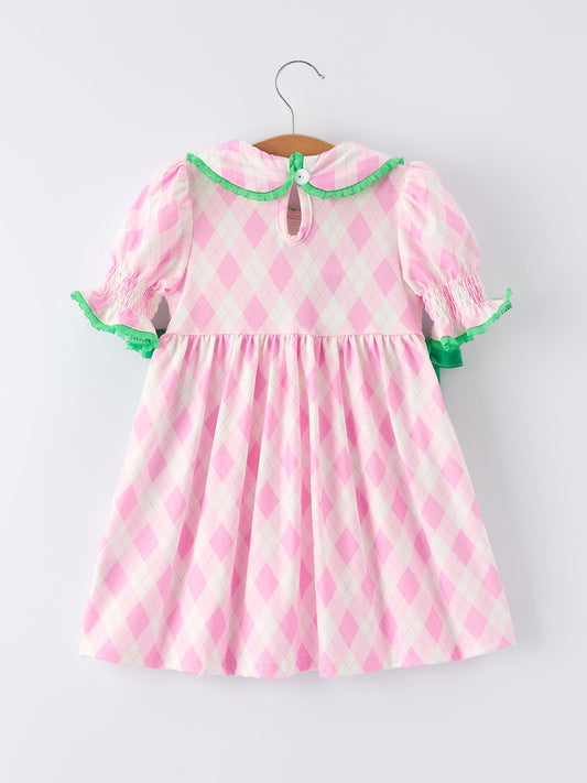 Spring Golf Embroidered Girls Smocked Bow Dress