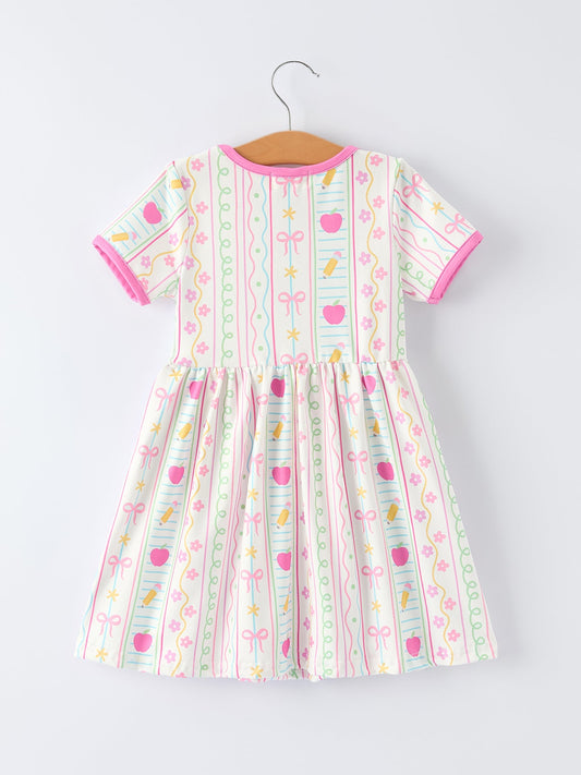 Back to School Girl Short Sleeve Dress Pocket Detail
