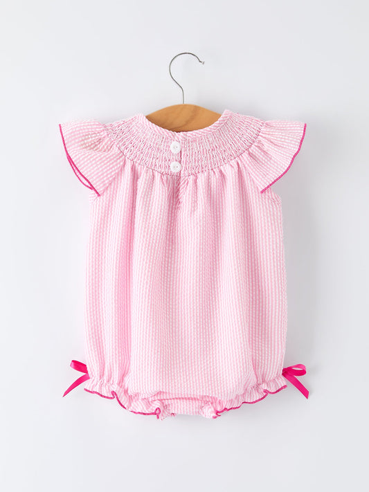 Strawberry Smocked Girl Romper Bow Ruffle