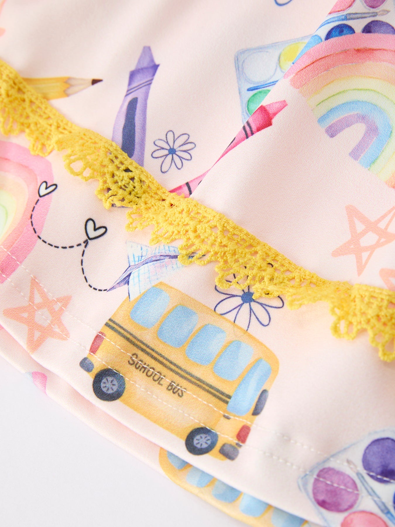 Girls Back To School Rainbow School Bus Ruffle Leggings Set