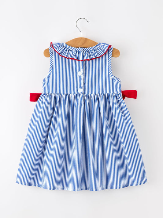 Girls 4th of July Twirl Dress Bow Smocked Embroidery