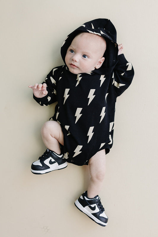 Hooded Bubble Romper | Black Bolts