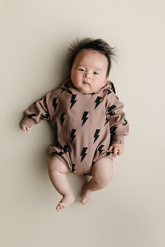 Hooded Bubble Romper | Mocha Bolts