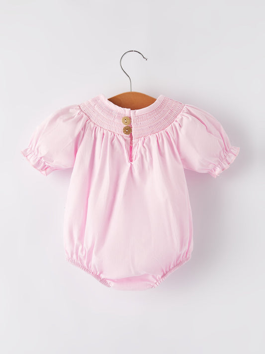 White Bow Smock Embroidered Pink Romper