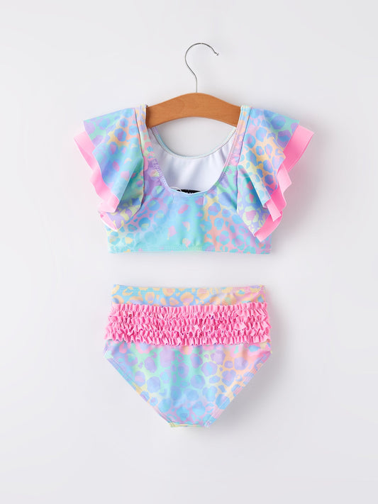 Colorful Leopard Print Girls' Swimsuit