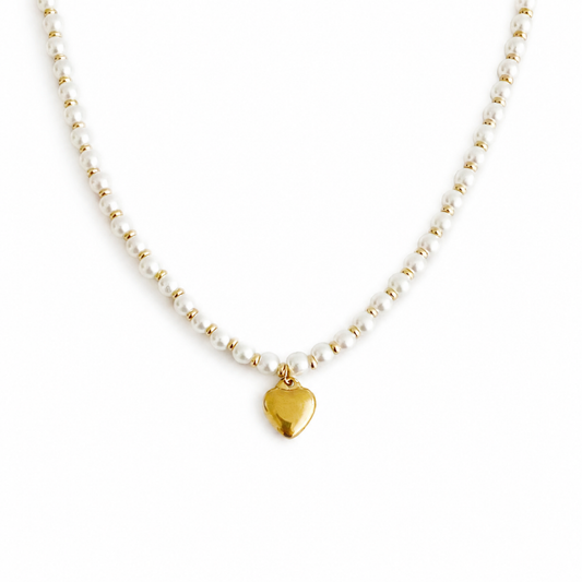 Pearl And Gold Bauble Heart Necklace