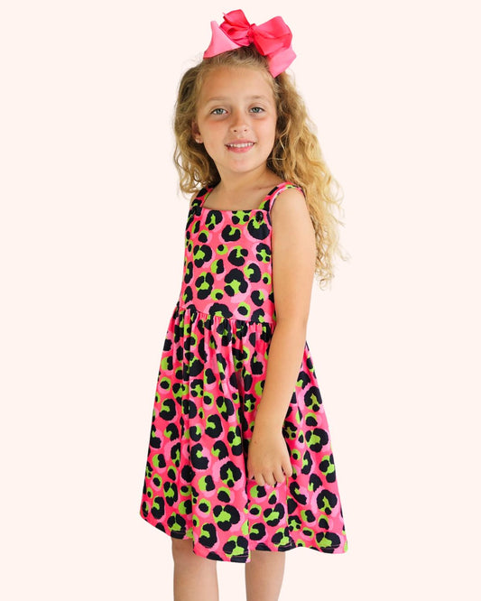 SALE Neon Leopard – Button Strap Dress