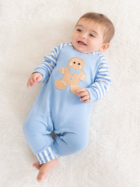 Christmas Gingerbread Romper Pajamas - Blue