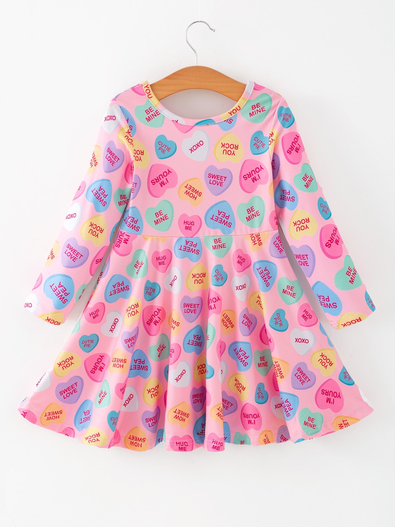 Toddler Girls Valentine Dress – Colorful Candy Heart Print Outfit