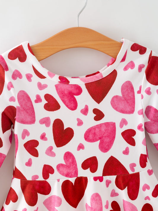 Toddler Girls Valentine Cute Pink Red Heart Print Dress