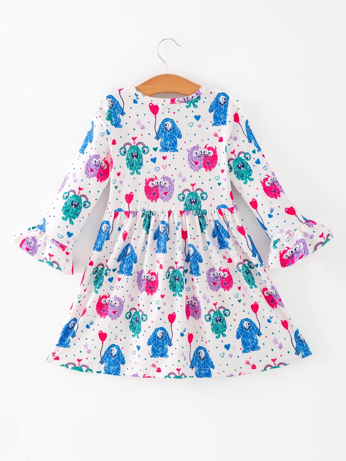 Toddler Girls Valentine Dress – Colorful Monster Balloon Print