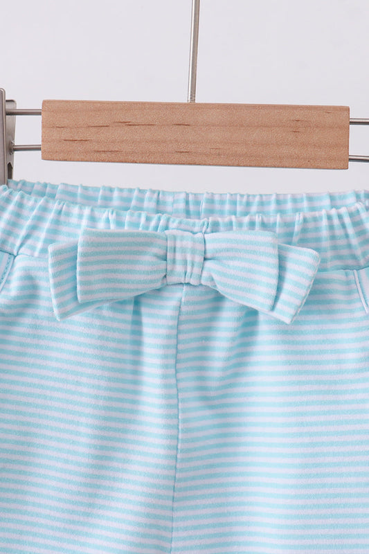 Premium Mint & white stripe bow shorts