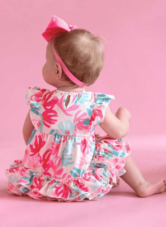 Ruffle Bubble Romper - Hibiscus