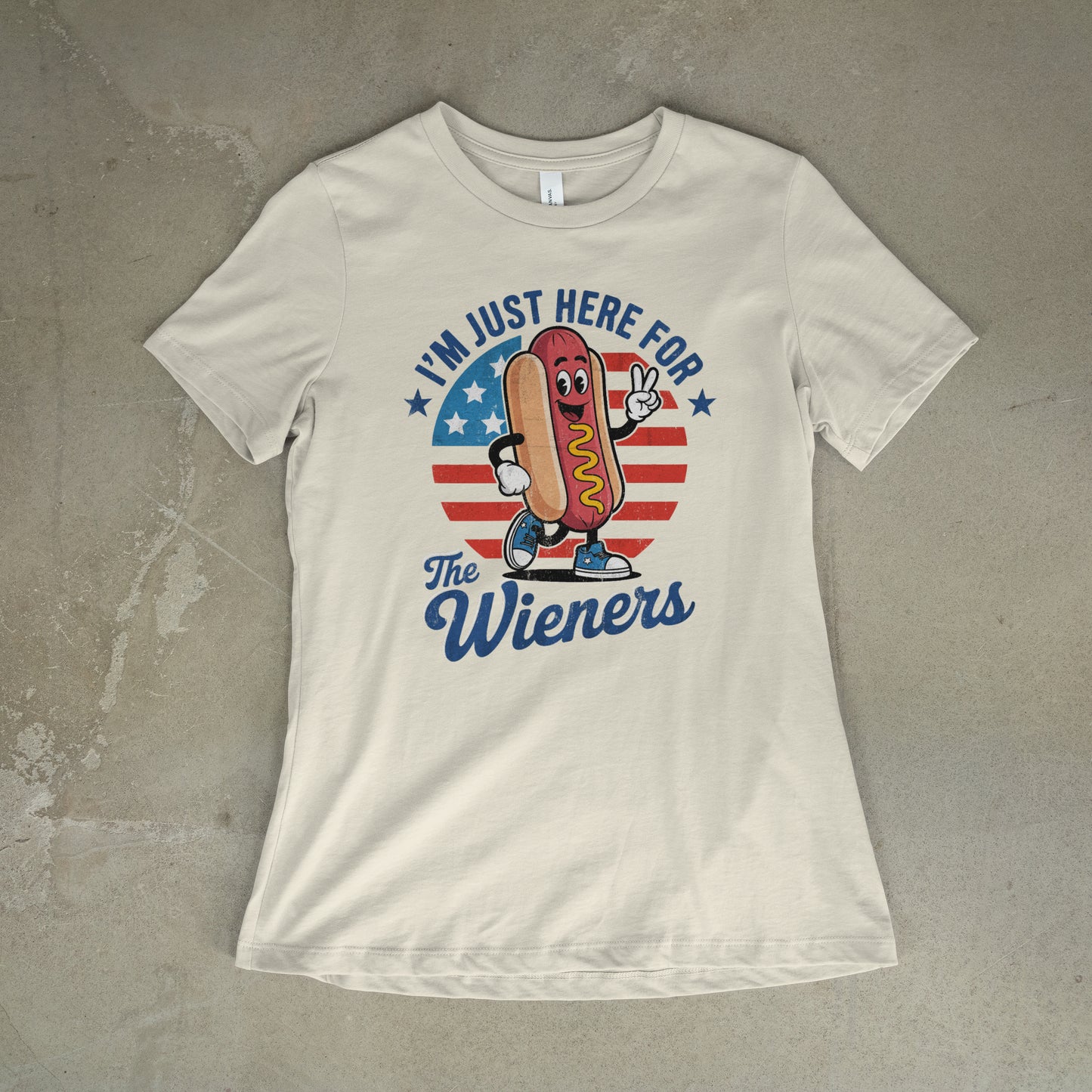 I’m Just Here for the Wieners 4th of July Graphic Tee – Funny Patriotic Hot Dog Shirt