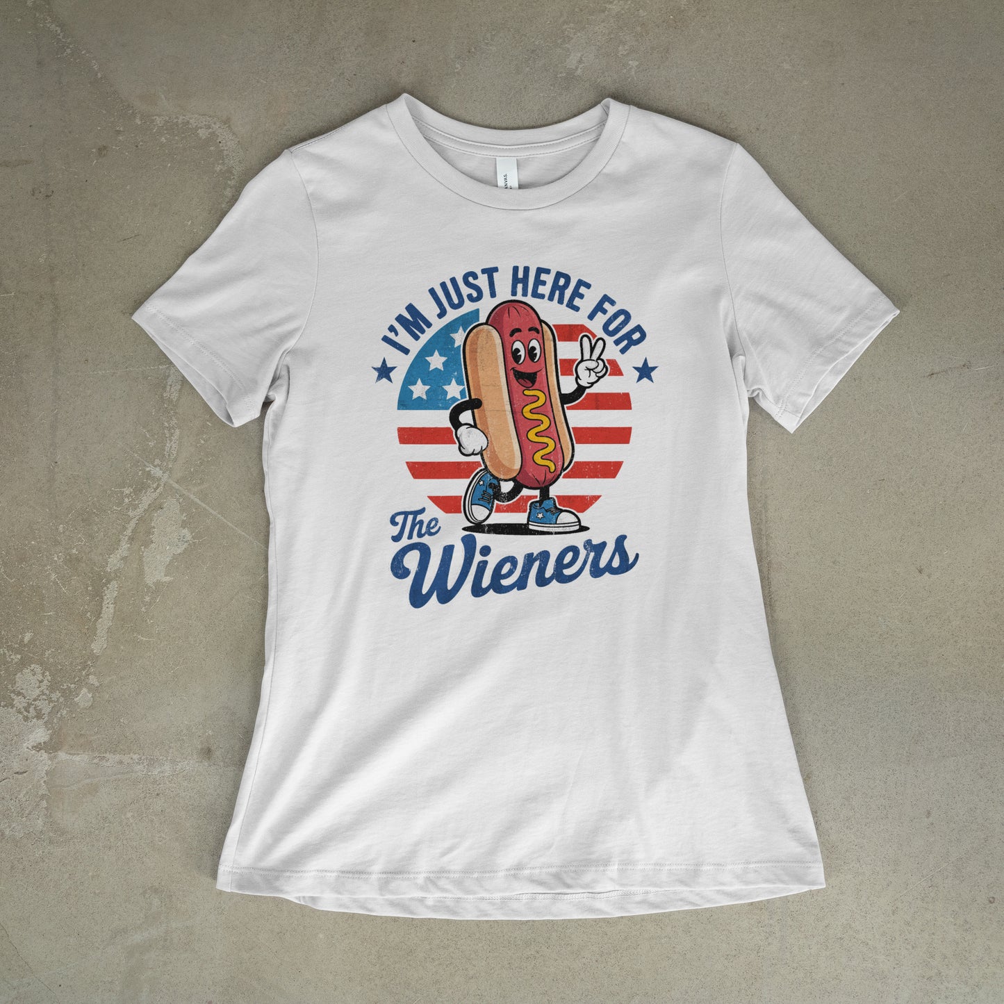 I’m Just Here for the Wieners 4th of July Graphic Tee – Funny Patriotic Hot Dog Shirt