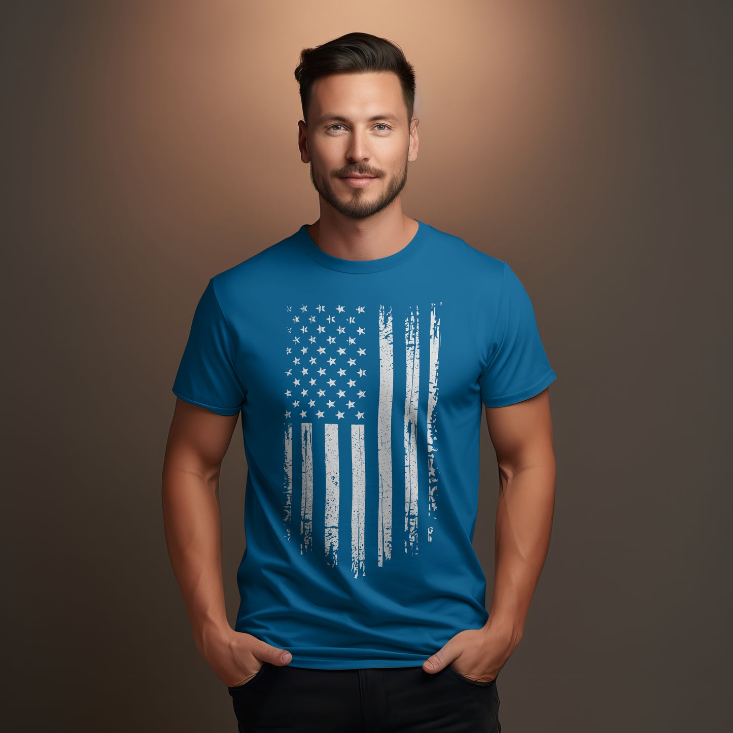 Distressed Vertical American Flag Graphic Tee – Patriotic USA Shirt