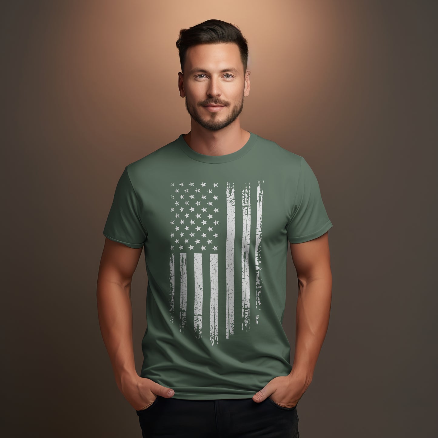 Distressed Vertical American Flag Graphic Tee – Patriotic USA Shirt
