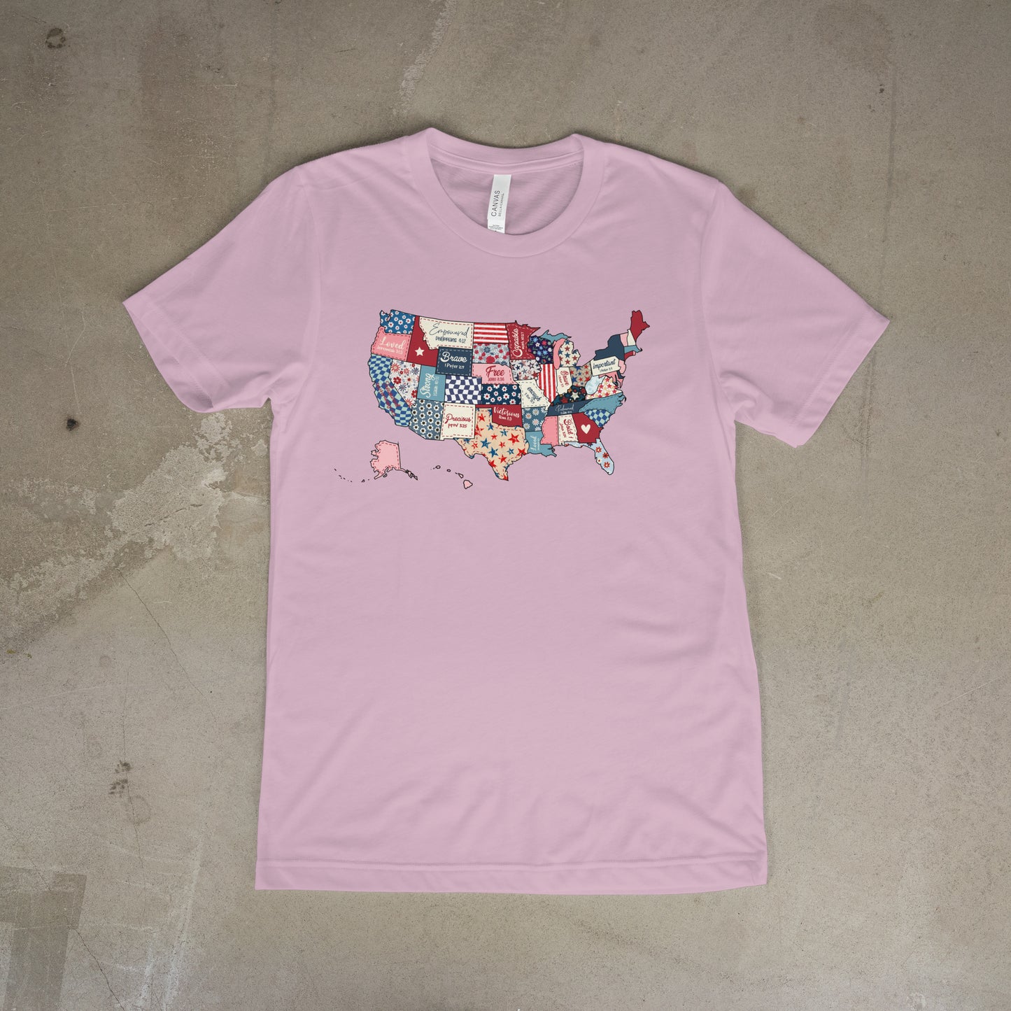 USA Patchwork Map Tee – Patriotic Red, White & Blue T-Shirt