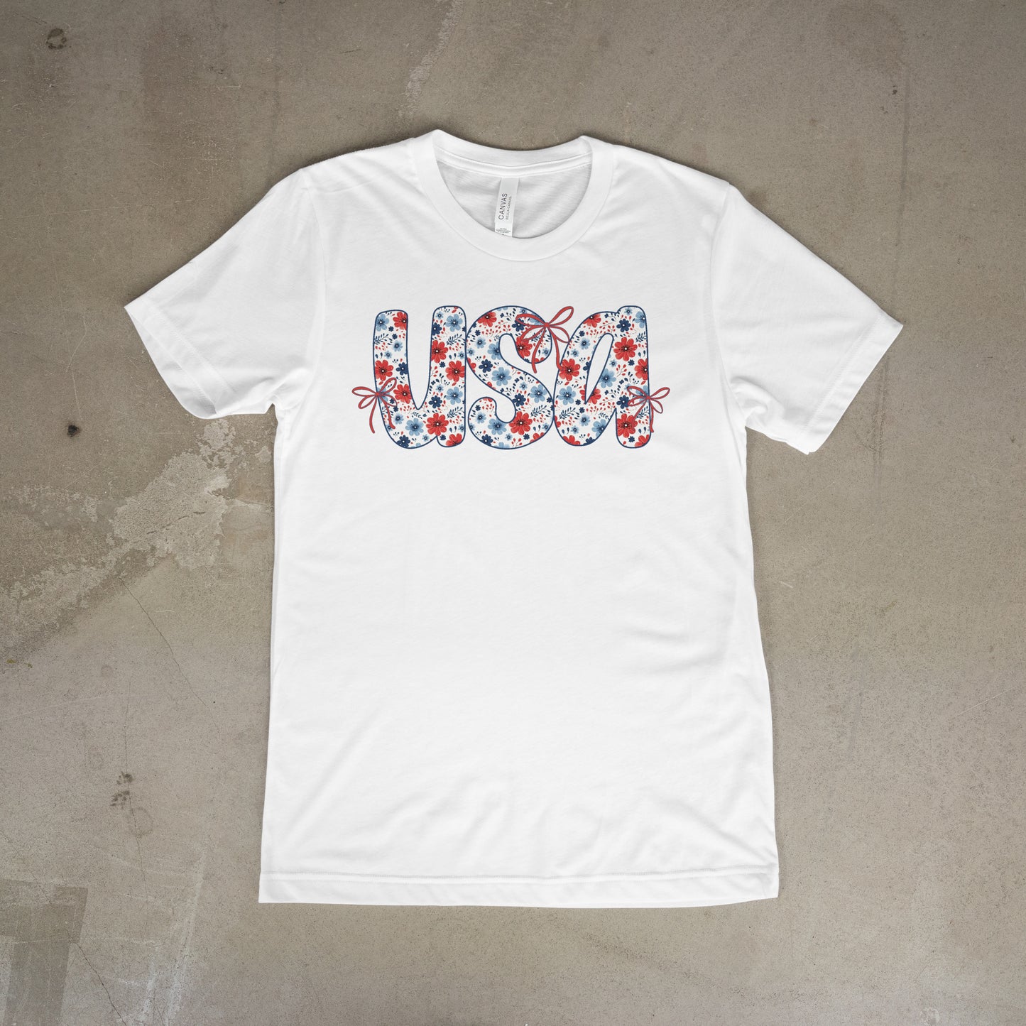 USA Floral Firework Tee – 4th of July Patriotic Shirt