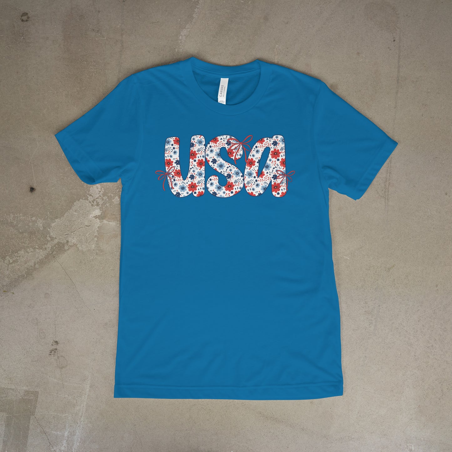 USA Floral Firework Tee – 4th of July Patriotic Shirt