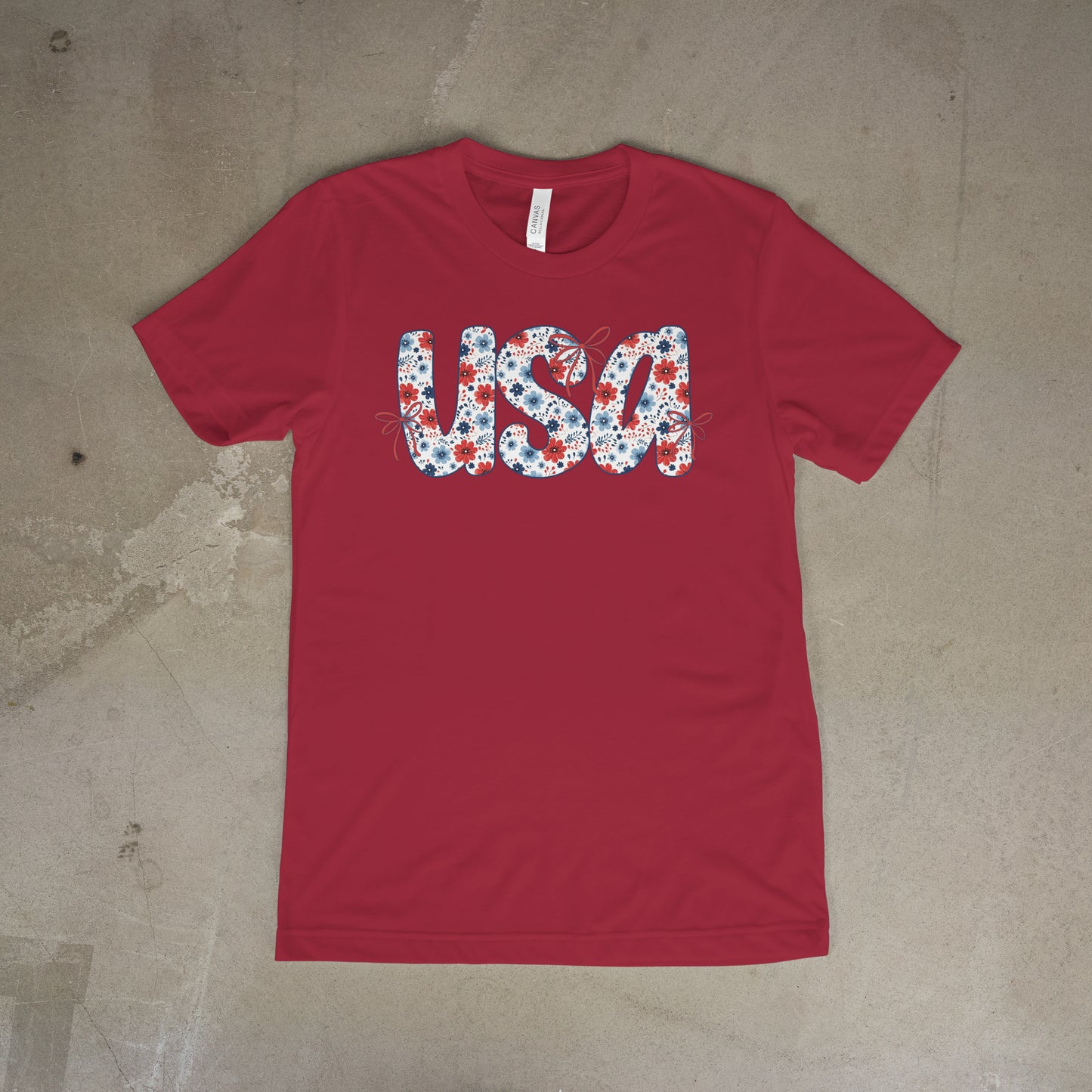 USA Floral Firework Tee – 4th of July Patriotic Shirt