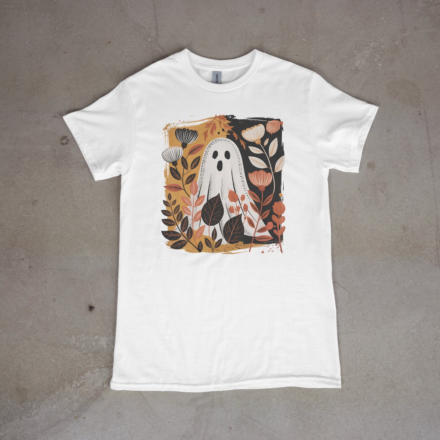 Boho Floral Ghost Tee – Cute Fall Halloween Shirt for Women