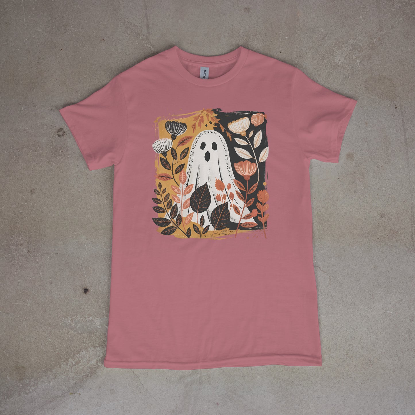 Boho Floral Ghost Tee – Cute Fall Halloween Shirt for Women