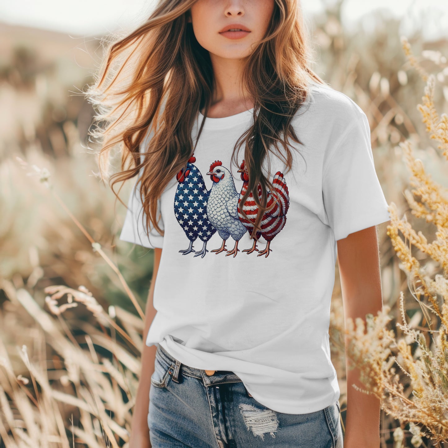 Patriotic Chicken Trio Tee – Red, White & Cluckin' Cute