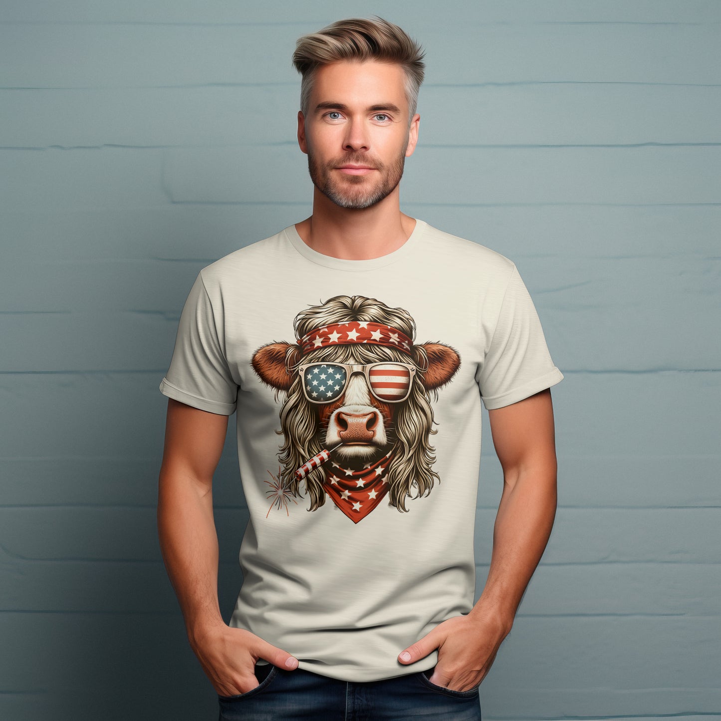 Patriotic Firecracker Cow Tee – 4th of July Country Shirt