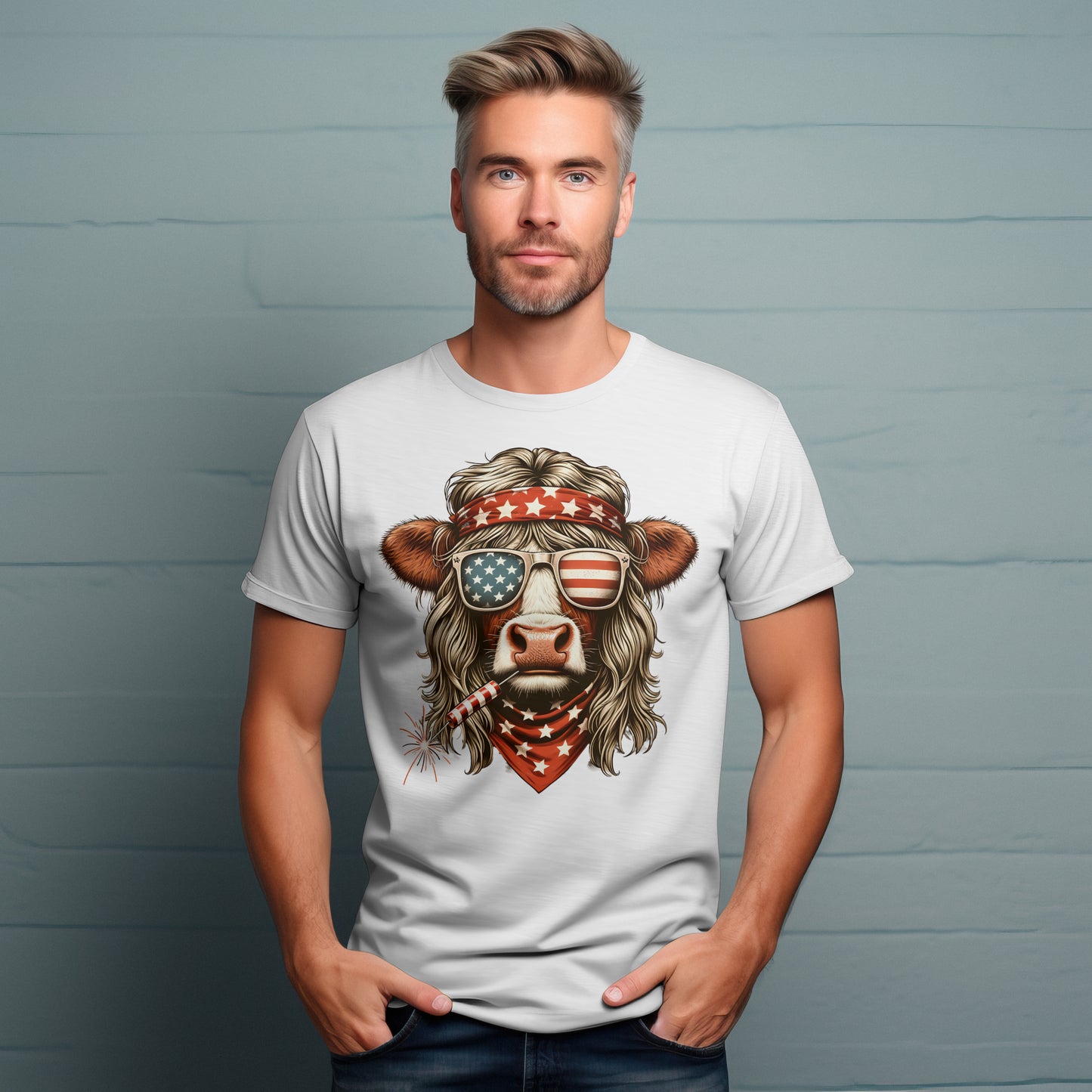 Patriotic Firecracker Cow Tee – 4th of July Country Shirt