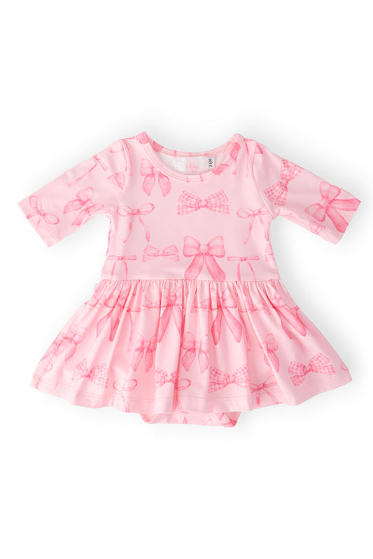 Blushing Bows 3/4 Sleeve Twirl Bodysuit