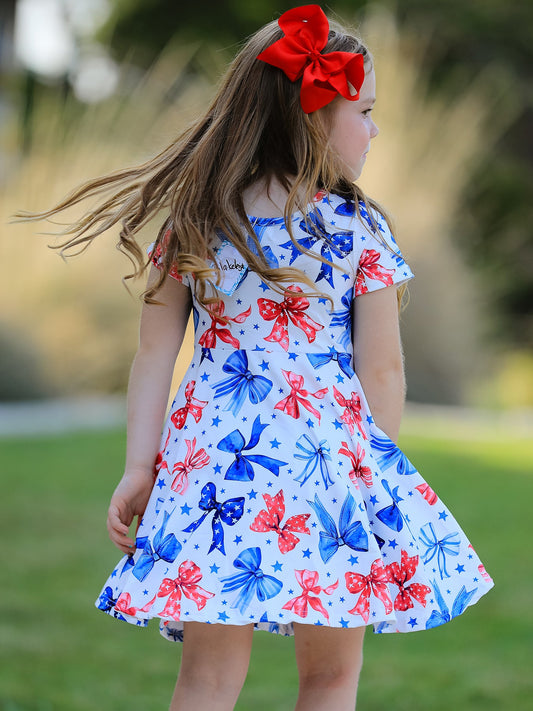 4th Of July Bow Star Girls Dress