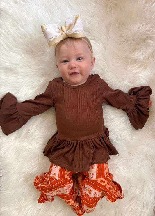 Chocolate Brown Ruffled Sleeve Top