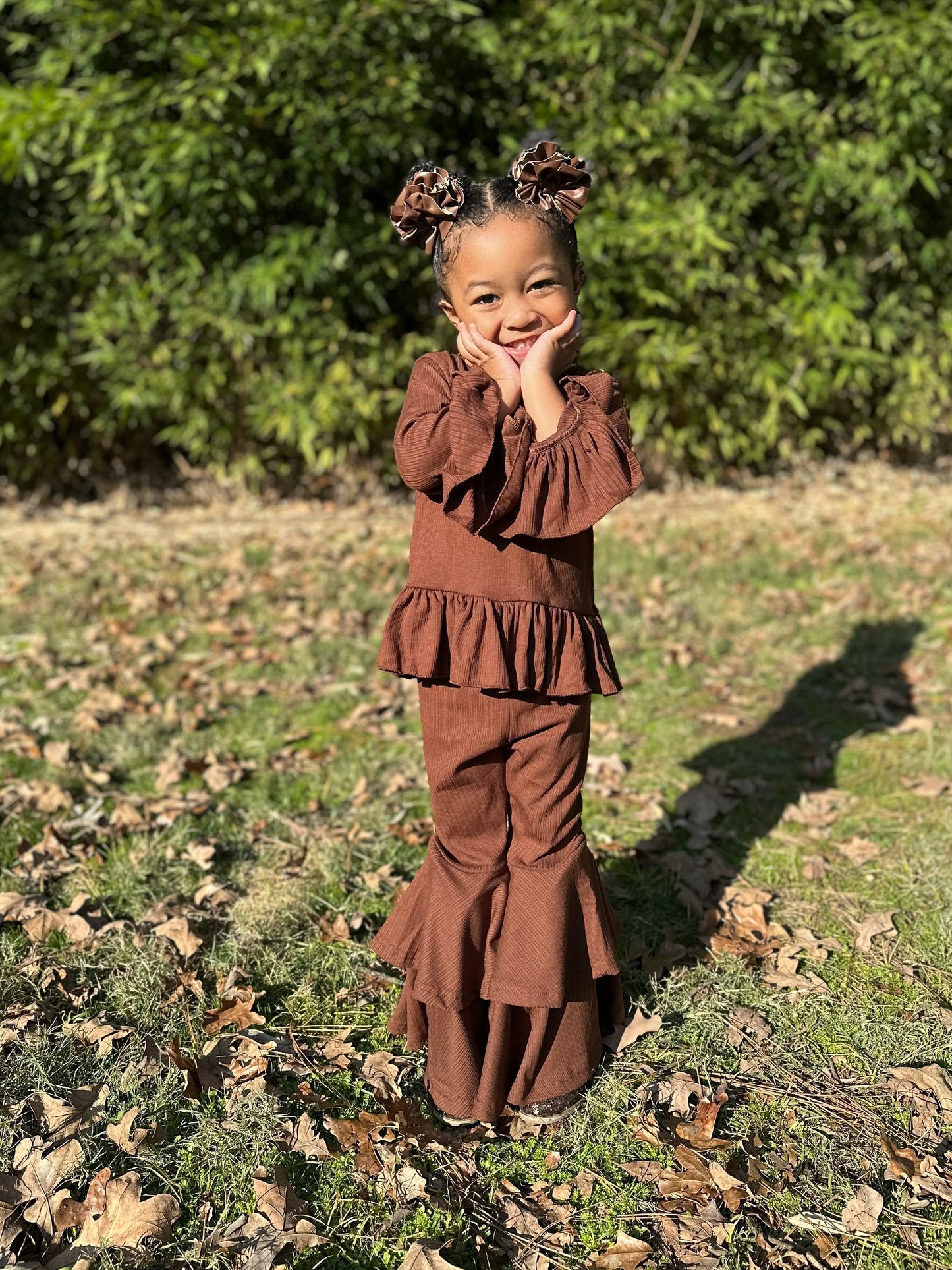 Chocolate Brown Ruffled Sleeve Top