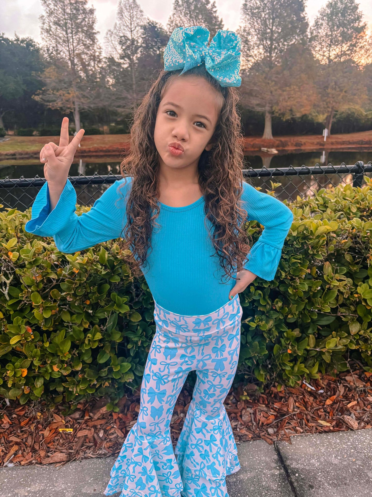 Blue Bow Double Bell Bottoms