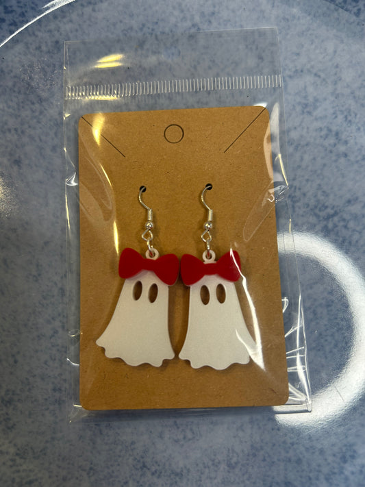 Ghost with Bow Dangle Earrings