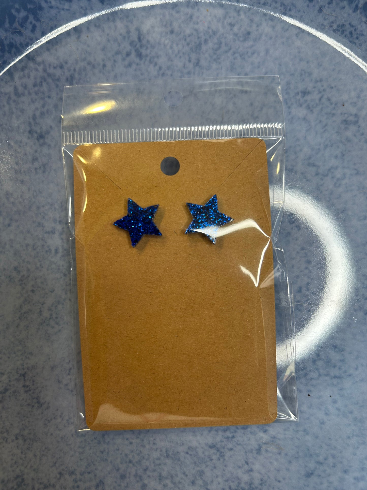 Blue Glitter Star Stud Earrings