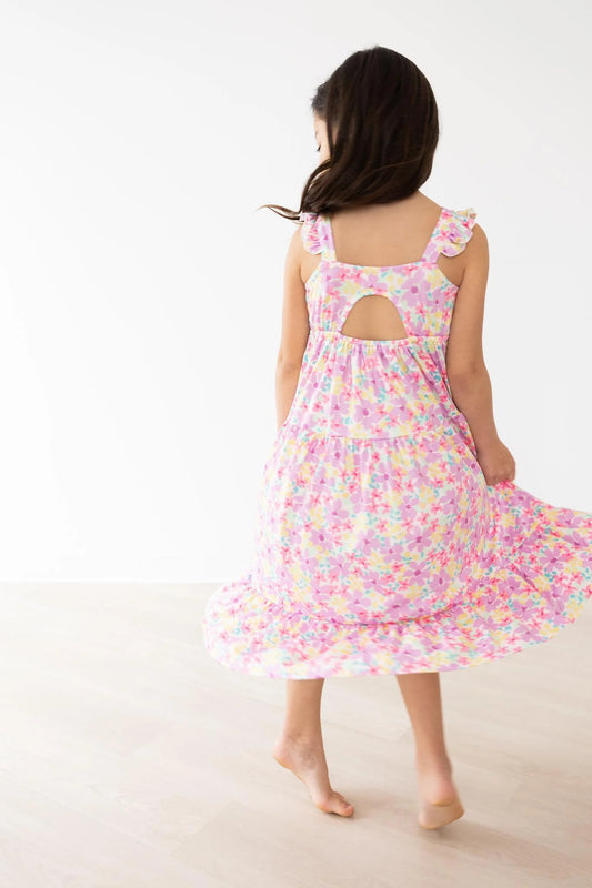 Summer Watercolor Floral Ruffle Maxi Dress