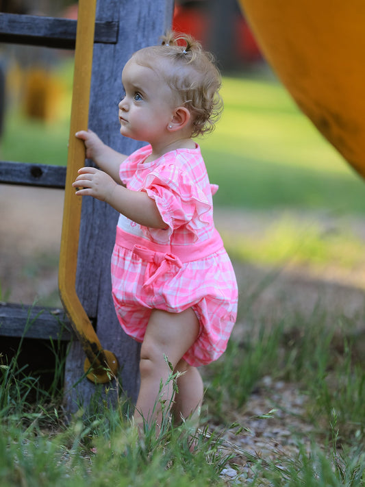 Pink Plaid Smocked Church Christ Bishop Christening Romper