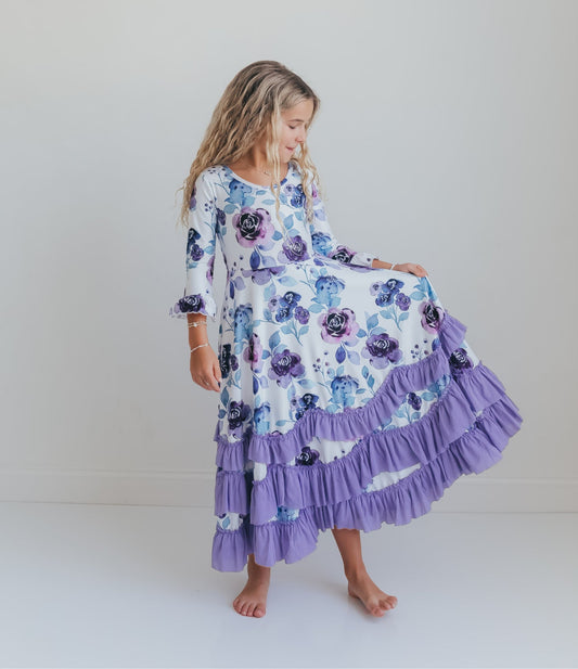 Lavender Floral Ruffles Dress